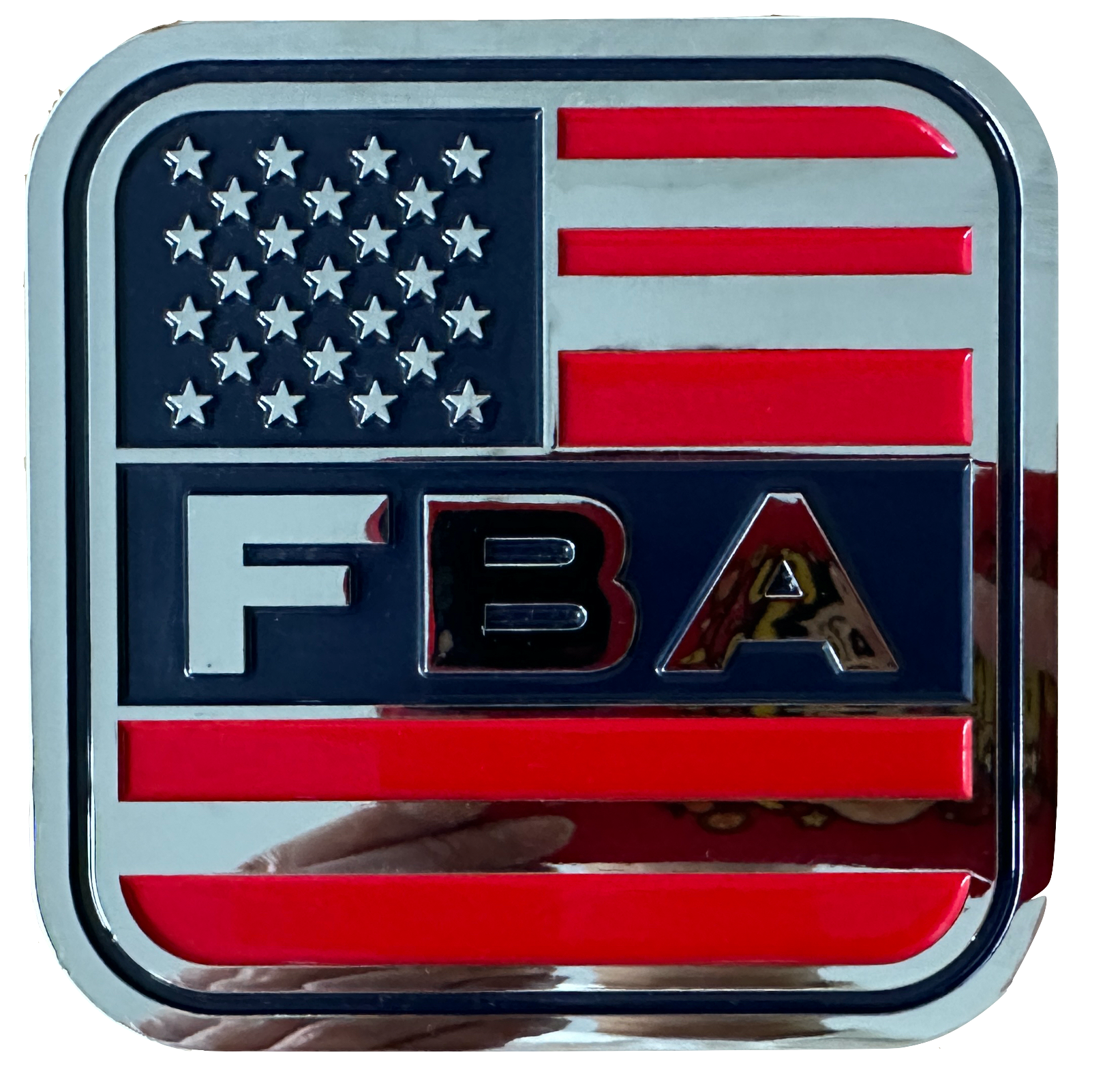 Foundational Black American Car Emblem, Patriotic Auto Badge by ONGO USA, Red White Blue Metal, Stars and Stripes Design